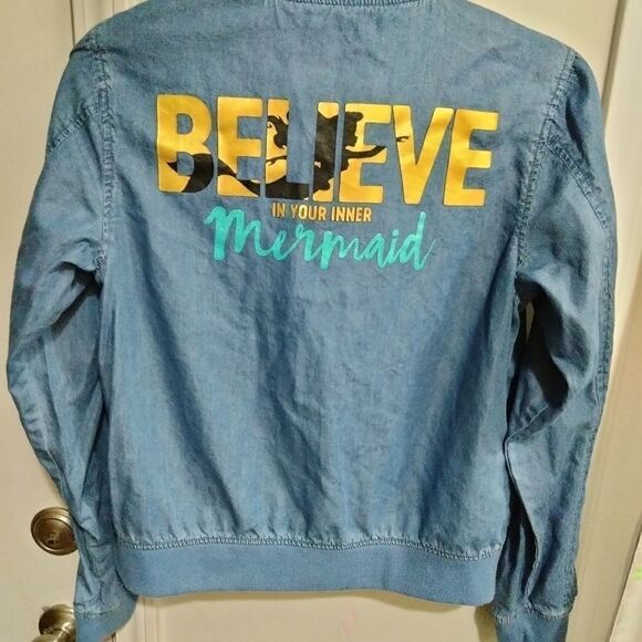Oh My Disney Ariel Mermaid Blue Chambray Bomber Jacket - Picture 5 of 6